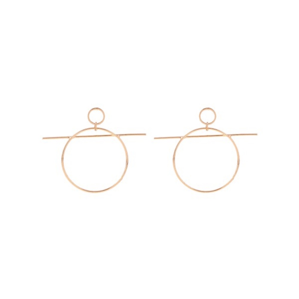 Gold T bar circle earrings